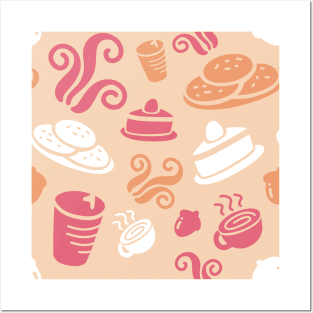 Cafe Orange Vibe Coffee Dessert Sweets Pattern Posters and Art